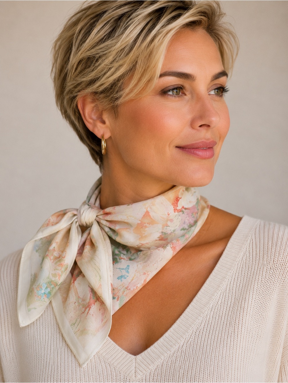 🆕❤️Silky Feel Floral Neck Scarf in Cream - Women Accessories